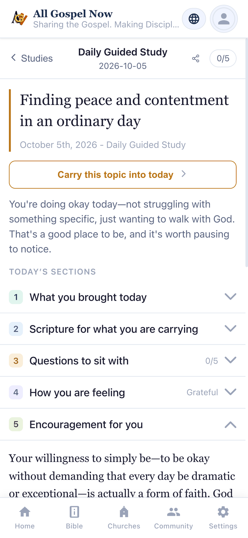 All Gospel Now Daily Guided Study screen